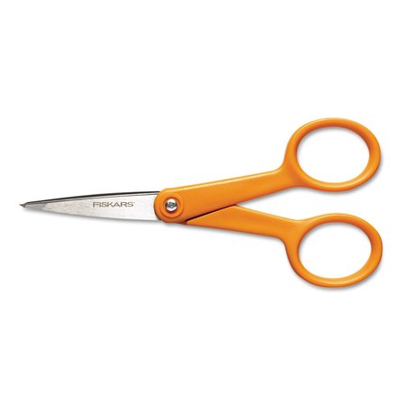 FISKARS Home and Office Scissors, Pointed Tip, 5" Long, 1.88" Cut Length, Orange Straight Handle 194810-1015